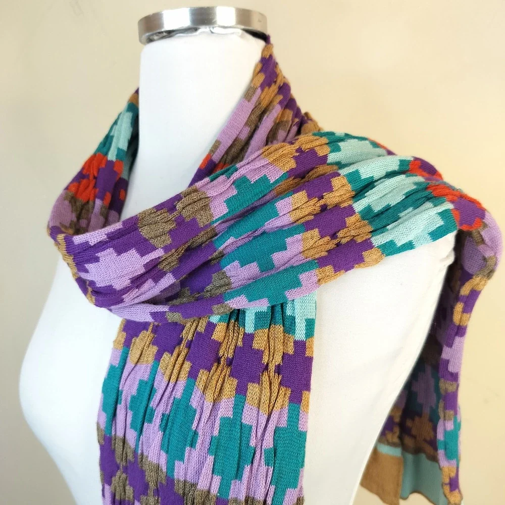 Echo‎ Knit Scarf 66 x 8 Colorful Geometric Boho Eclectic Purple Multi Maximalist